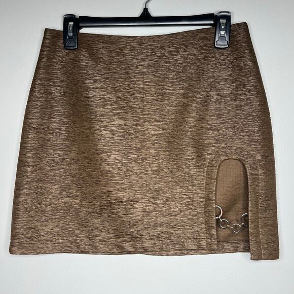Nasty Gal Women's Skirt Split Leg Chain Mini Brown Size 8 Festival Academia Club - Picture 1 of 7